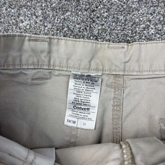Vintage Carhartt Carpenter Shorts Mens 34 Beige Duck Canvas‎ 8" Inseam B147 - Picture 5 of 7